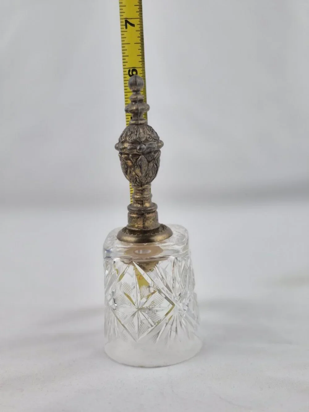 Vintage Hand-Cut Lead Crystal Dinner Bell Ornate Pewter Handle